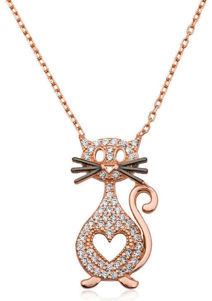 Gümüş Kalpli Kedi Kolye