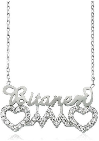 Gümüş Bitanem Yazılı Kalp Bayan Kolye