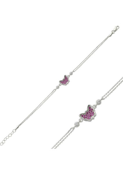 Gümüş Pembe Kelebek Bayan Bileklik