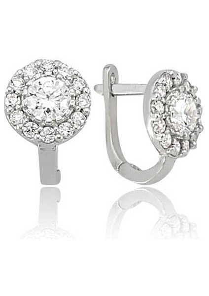 Gümüş Beyaz Yuvarlak Küpe