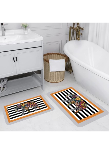 Dijital Baskı Modern Banyo Halısı Ikili Banyo Paspası LNA5142 100X60+60X50 cm