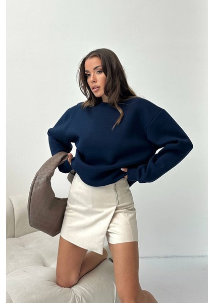 Kadın 2 Iplik Pamuklu Lacivert Sweatshirt NBG103 fiyatları