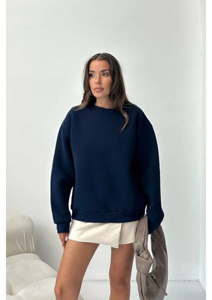 Kadın 2 Iplik Pamuklu Lacivert Sweatshirt NBG103 modelleri