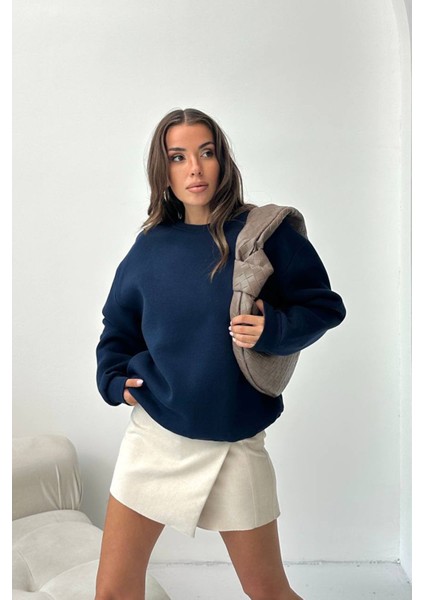 Kadın 2 Iplik Pamuklu Lacivert Sweatshirt NBG103 fırsatları