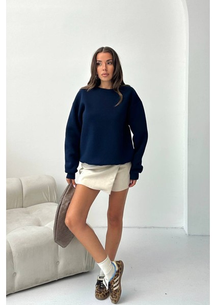 Kadın 2 Iplik Pamuklu Lacivert Sweatshirt NBG103 indirimleri