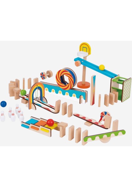 3+ Yaş Domino Rally Oyuncak Seti, Basketbol ve Bowlingli, 57 Parça fiyatları