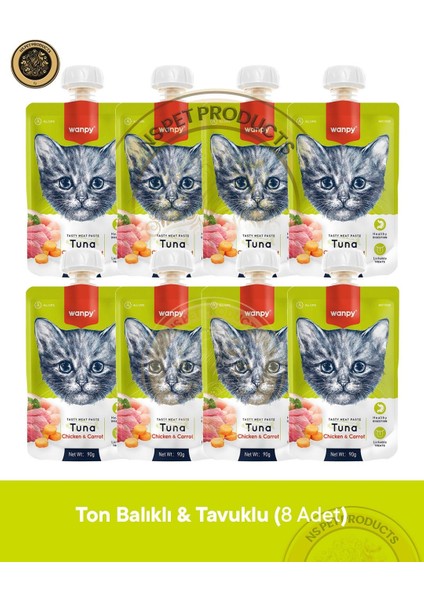 Ton Balıklı Ve Tavuklu Kedi Et Ezmesi 8'li – 90 g × 8 Paket
