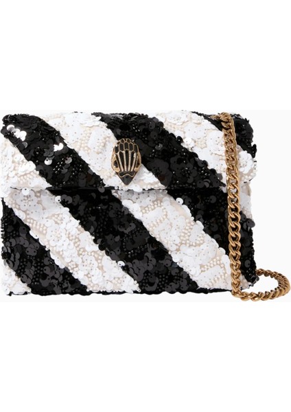 Sequins Medium Kensington Bag, Lüks Payetli ve Deri Çanta