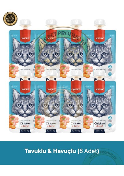 Tavuklu Ve Havuçlu Kedi Et Ezmesi 8'li – 90 g × 8 Paket