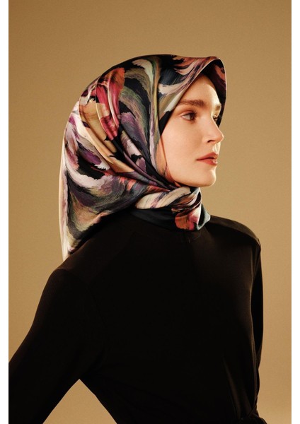 Armine Ipek Eşarp 2026 Kış - 9423-36 Siyah Pembe Twill