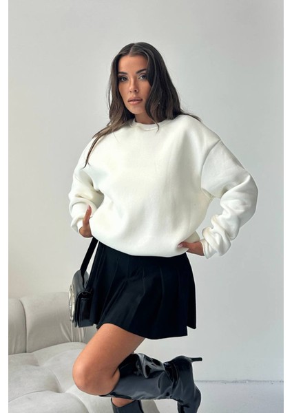 Kadın 2 Iplik Pamuklu Ekru Sweatshirt NBG103 fiyatları