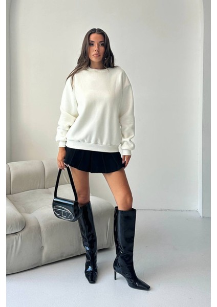 Kadın 2 Iplik Pamuklu Ekru Sweatshirt NBG103 fırsatları