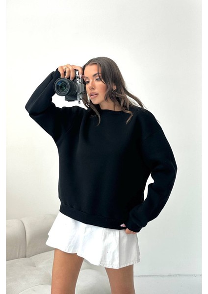 Kadın 2 Iplik Pamuklu Siyah Sweatshirt NBG103 modelleri
