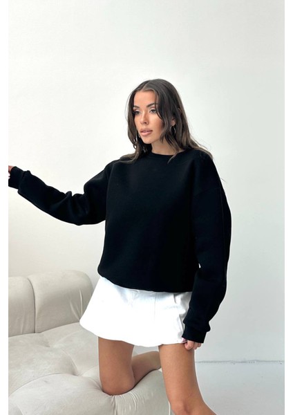 Kadın 2 Iplik Pamuklu Siyah Sweatshirt NBG103 fırsatları