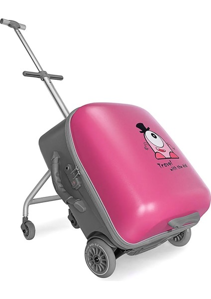 Çocuk Valizi Sevimli Canavar Oturulabilir Pembe Seyahat Bavulu