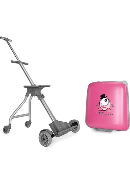 Çocuk Valizi Sevimli Canavar Oturulabilir Pembe Seyahat Bavulu