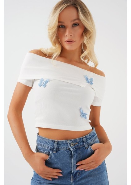 Madonna Yaka Kelebek Detaylı Bluz 957 - Beyaz modelleri