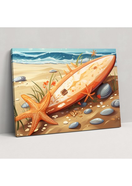 Sahil Kenarı Sörf Tahtası Duvar Sanatı - Sörf Tuval Duvar Sanatı