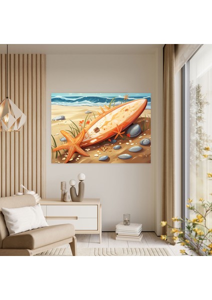 Sahil Kenarı Sörf Tahtası Duvar Sanatı - Sörf Tuval Duvar Sanatı fiyatları
