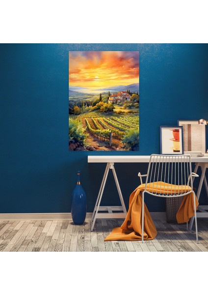 Şarap Duvar Sanatı - Suluboya Bağ Günbatımı - Şarap Şarap Sever Hediye Kanvas Tablo Ev Dekorasyonu fiyatları