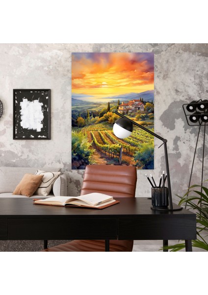 Şarap Duvar Sanatı - Suluboya Bağ Günbatımı - Şarap Şarap Sever Hediye Kanvas Tablo Ev Dekorasyonu modelleri
