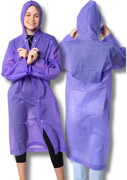 Kadın Erkek Yağmurluk Kapüşonlu Çıtçıtlı Eva Mor Yağmurluk BYMMRC881R09 modelleri