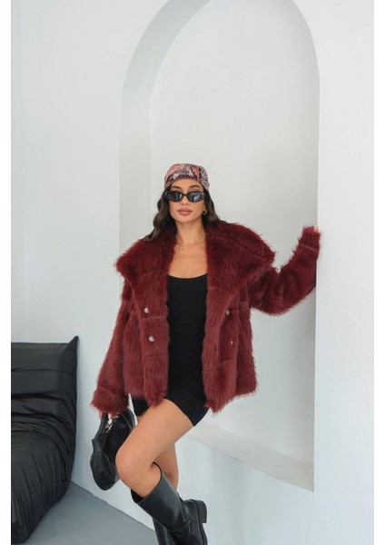 Kadın Bordo Astarlı Kürk Kaban NBMYLK32 modelleri