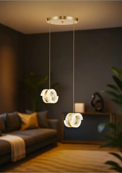Aurea Model 2’li Gold 3 Renk Modu Ledli Salon Mutfak Oturma Odası Sarkıt LED Avize fiyatları