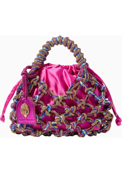 Small Crystal Macramé Bag, Saten ve Kristal Detaylı Zarif Makrome Çanta