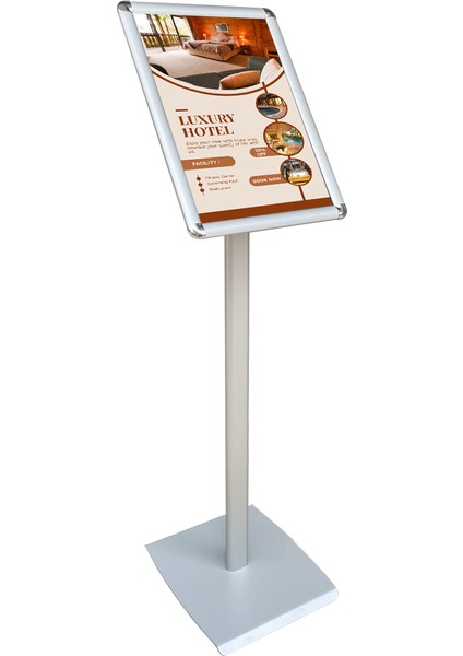 A4 21X29.7 Rondo Köşeli Menü ve Bilgilendirme Panosu Eloksal Gri Tek Ayaklı Reklam Panosu