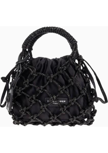 Small Macrame Crystal Siyah El Çantası