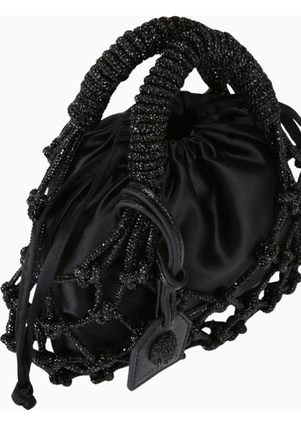 Small Macrame Crystal Siyah El Çantası