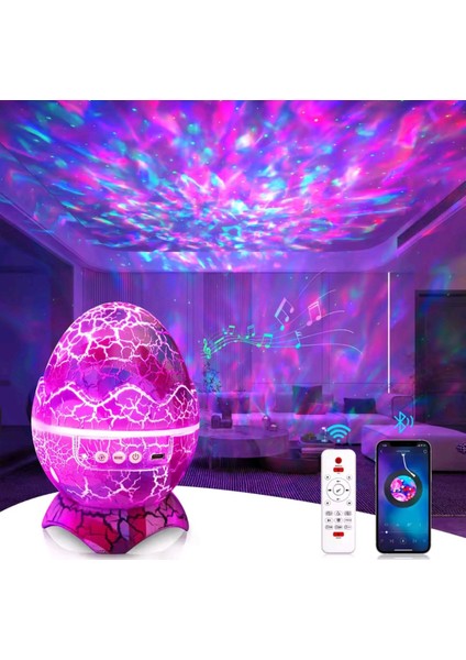 Kumandalı Dinozor Bluetooth Hoparlör Müzik Masa ve Gece Lambası Galaxy LED Projektör Işık Dinazor Yumurtası