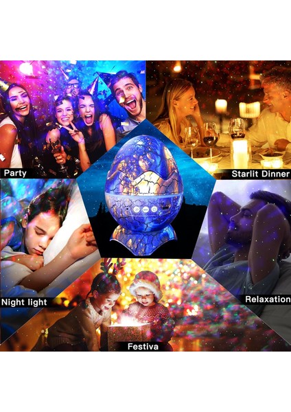 Kumandalı Dinozor Bluetooth Hoparlör Müzik Masa ve Gece Lambası Galaxy LED Projektör Işık Dinazor Yumurtası indirimleri