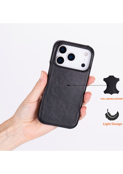 Apple iPhone 17 Pro Için, Hakiki Deri, El Yapımı Kılıf, Magsafe ile Uyumlu, Iç Yüzeyi Kadife, Kömür Siyah fiyatları