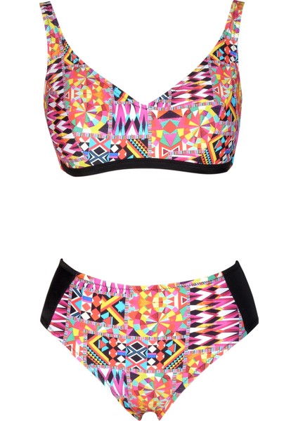 Beria Kadın Pembe Geometrik Desenli Toparlayıcı Askılı Bikini Takımı
