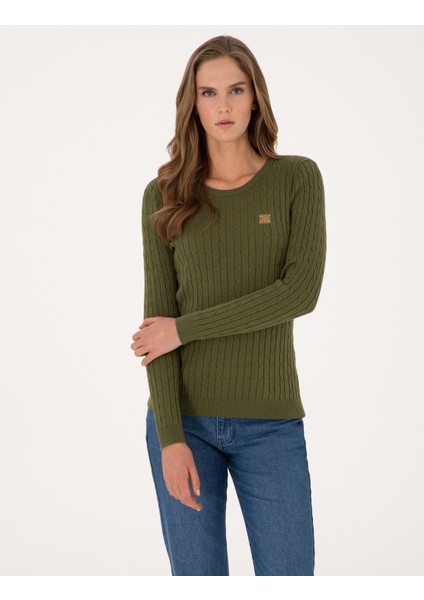 Kadın Haki Slim Fit Basic Kazak 50317072-VR027 modelleri