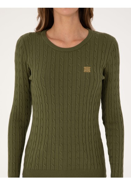 Kadın Haki Slim Fit Basic Kazak 50317072-VR027