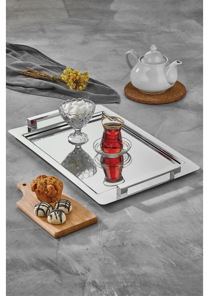 Köprü Çay Kahve Sunum Tepsisi Paslanmaz Çelik