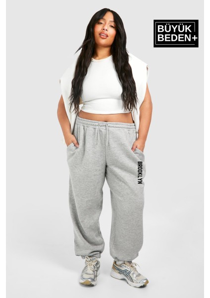 Kadın Büyük Beden Paça Lastikli Brooklyn Baskılı Ince Eşofman Altı SPR25EAK53