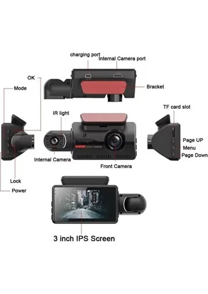 A68 Full Hd 1080P Araç Kamerası – Çift Lensli, Gece Görüşlü, G-Sensörlü, 360° Dönebilen Dashcam fiyatları