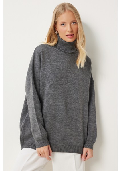 Balıkçı Yaka Oversize Triko Kazak LBV0011 Gri fiyatları