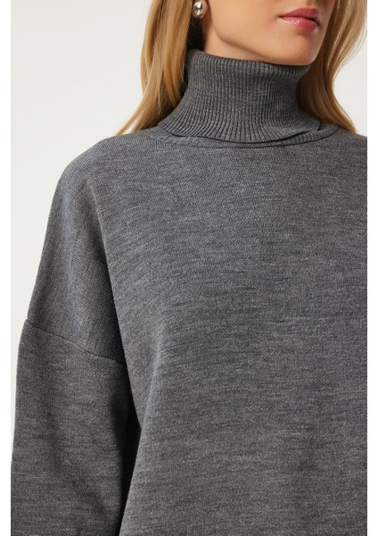 Balıkçı Yaka Oversize Triko Kazak LBV0011 Gri indirimleri