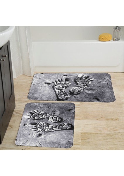 Dijital Baskı Modern Banyo Halısı Ikili Banyo Paspası LNA5021 100X60+60X50 cm