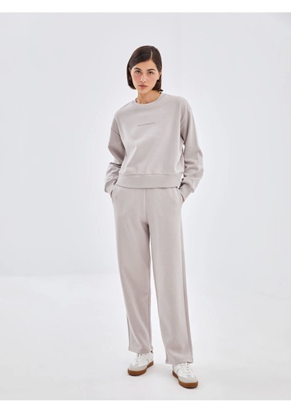 Lcw Vision Gri Bisiklet Yaka Baskılı Oversize Kadın Kalın Sweatshirt fiyatları