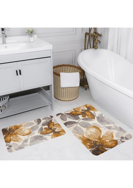 Dijital Baskı Modern Banyo Halısı Ikili Banyo Paspası LNA5173 100X60+60X50 cm