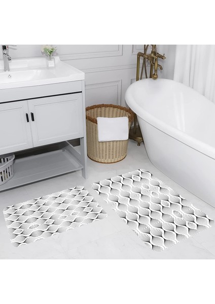 Dijital Baskı Modern Banyo Halısı Ikili Banyo Paspası LNA5218 100X60+60X50 cm