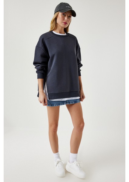 Fermuar Detaylı Şardonlu Sweatshirt LUB0003 Antrasit