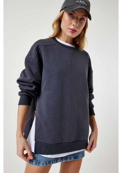 Fermuar Detaylı Şardonlu Sweatshirt LUB0003 Antrasit modelleri