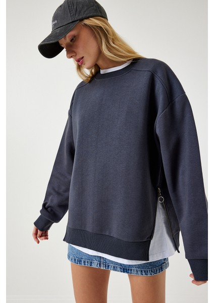 Fermuar Detaylı Şardonlu Sweatshirt LUB0003 Antrasit fırsatları